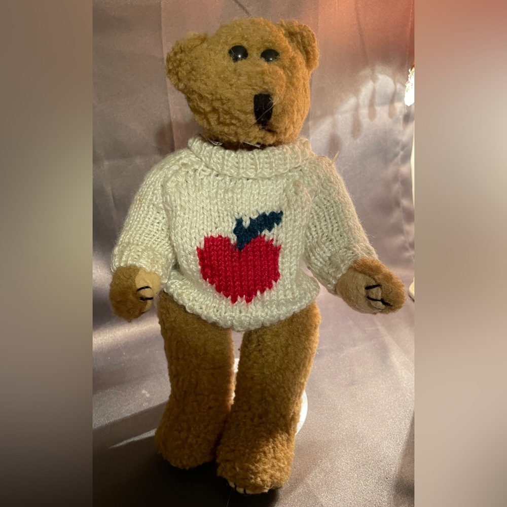 Berkeley Designs Teddy Bear With Apple Sweater, Jointed, 12” high